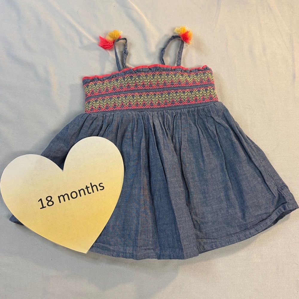 Cat & Jack - Navy Dress with Red Trim and pompom designed soulder straps
